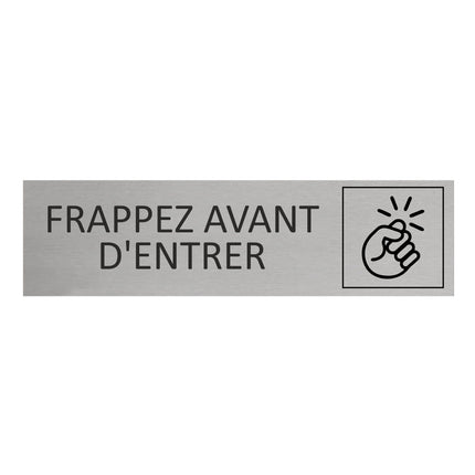 Plaque de porte Frappez avant d'entrer -  aluminium - 165 x 45 mm