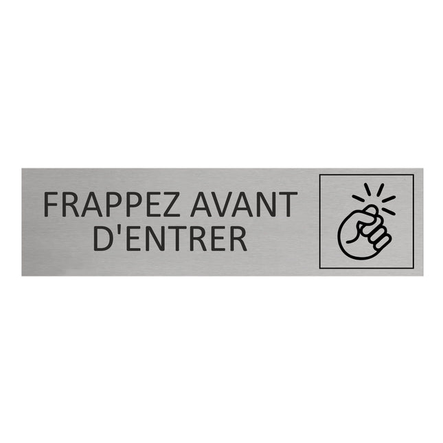 Plaque de porte Frappez avant d'entrer -  aluminium - 165 x 45 mm