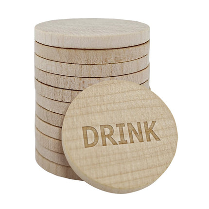 Jetons pour buvette DRINK gravé en bois Ø29 mm - 100 pièces