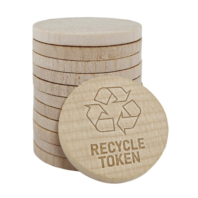 Jetons pour buvette RECYCLE TOKEN gravé en bois Ø29 mm - 100 pièces