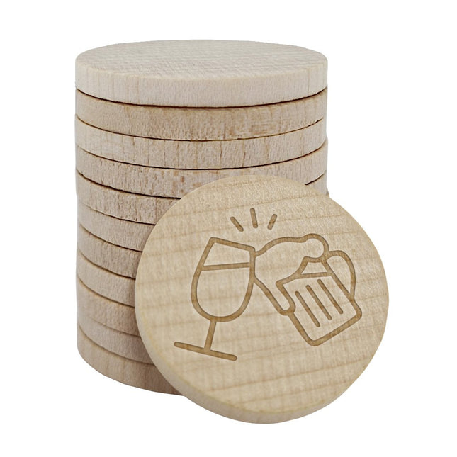 Jetons pour buvette bière et vin gravé en bois Ø29 mm - 100 pièces