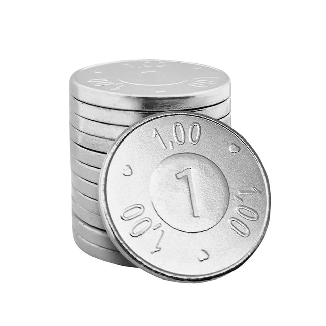Jeton de buvette en acier nickelé 1 et 1,00 Ø23 x 2,3mm - 100 pièces
