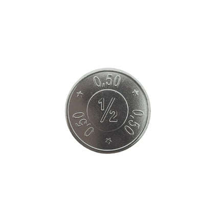 Jeton de buvette en acier nickelé 1/2 et 0,50 Ø24 x 2,3mm - 100 pièces