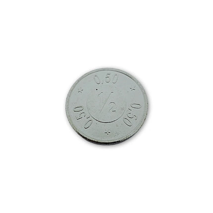 Jeton de buvette en acier nickelé 1/2 et 0,50 Ø24 x 2,3mm - 100 pièces