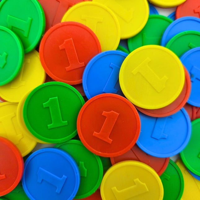Jetons pour buvette avec chiffre 1 Ø29 mm - ensemble de 4 couleurs - 1000 pièces