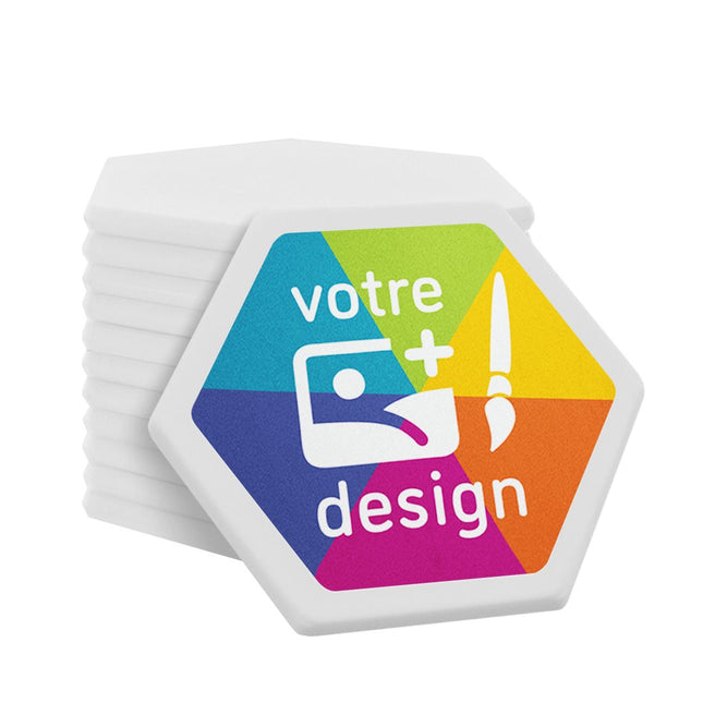 Jetons personnalisés blancs hexagone - 38 x 38 mm - 100 pièces