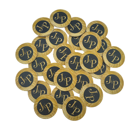 Jetons personnalisés avec motif en bois -  Ø35 mm - 100 pièces