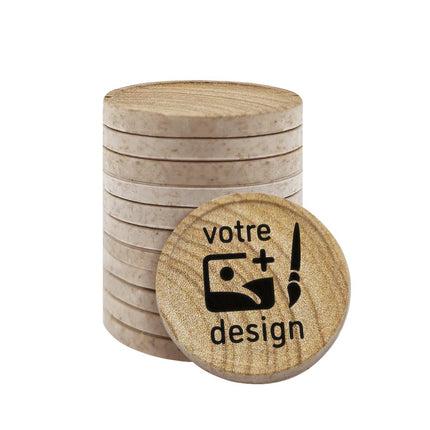 Jetons personnalisés avec motif en bois -  Ø23 mm - 100 pièces