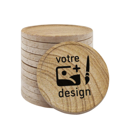 Jetons personnalisés avec motif en bois -  Ø29 mm - 100 pièces