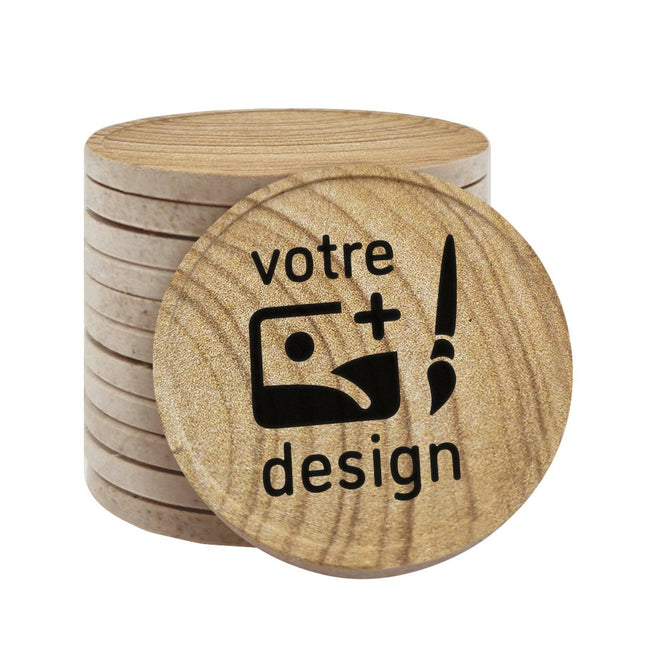 Jetons personnalisés avec motif en bois -  Ø35 mm - 100 pièces