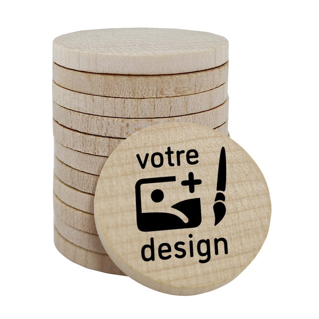 Jetons personnalisés en bois - Ø29 mm - 100 pièces