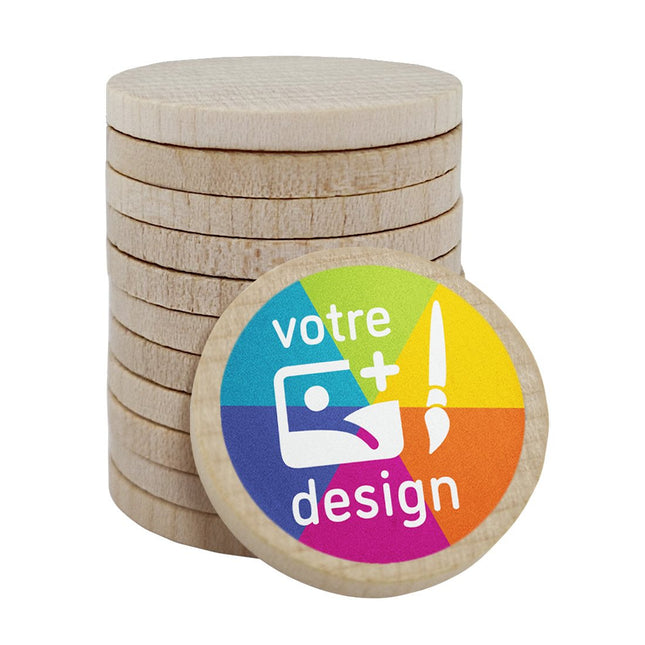 Jetons personnalisés en bois - Ø29 mm - 100 pièces