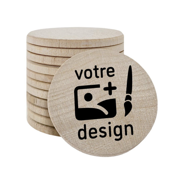 Jetons personnalisés en bois -  Ø37 mm - 50 pièces