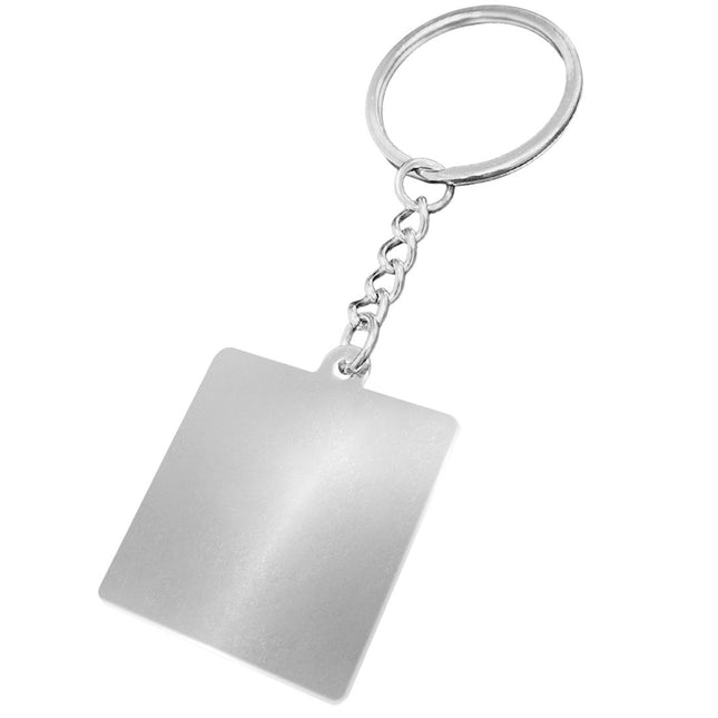 Porte-clés carré en acier inoxydable avec chaînette - par pièce