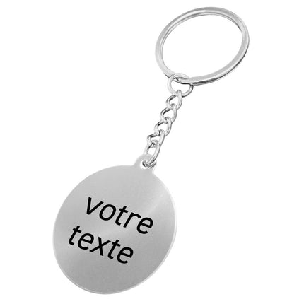 Porte-clés avec texte en acier inoxydable avec chaînette - 35 mm rond - par pièce