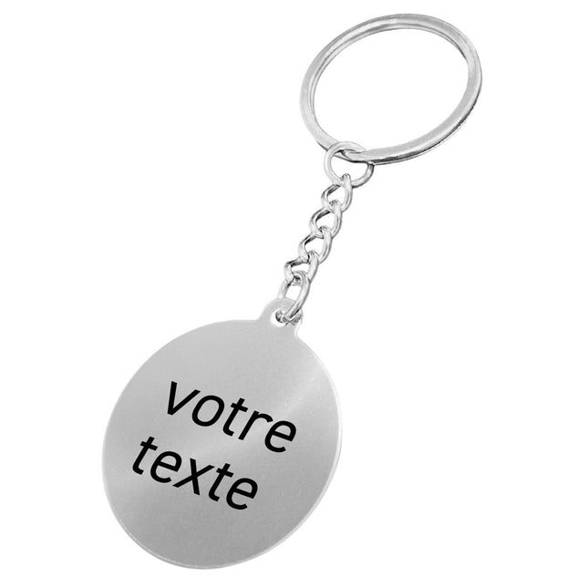 Porte-clés avec texte en acier inoxydable avec chaînette - 35 mm rond - par pièce