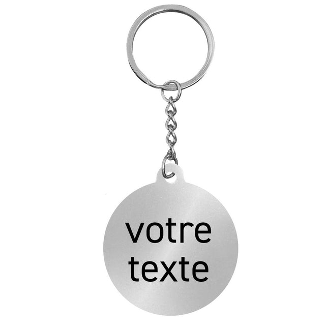 Porte-clés avec texte en acier inoxydable avec chaînette - 35 mm rond - par pièce