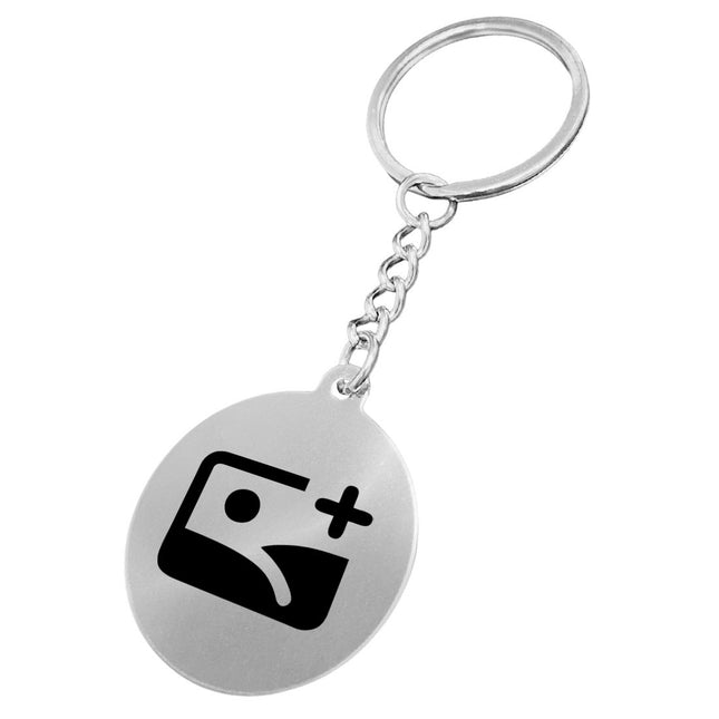 Porte-clés personnalisé en acier inoxydable avec chaînette - 35 mm rond - par pièce