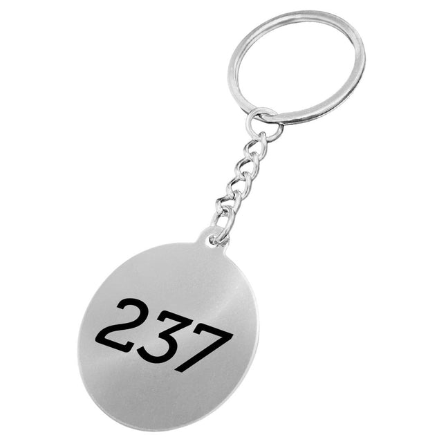Porte-clés numéroté en acier inoxydable avec chaînette - 35 mm rond - par pièce