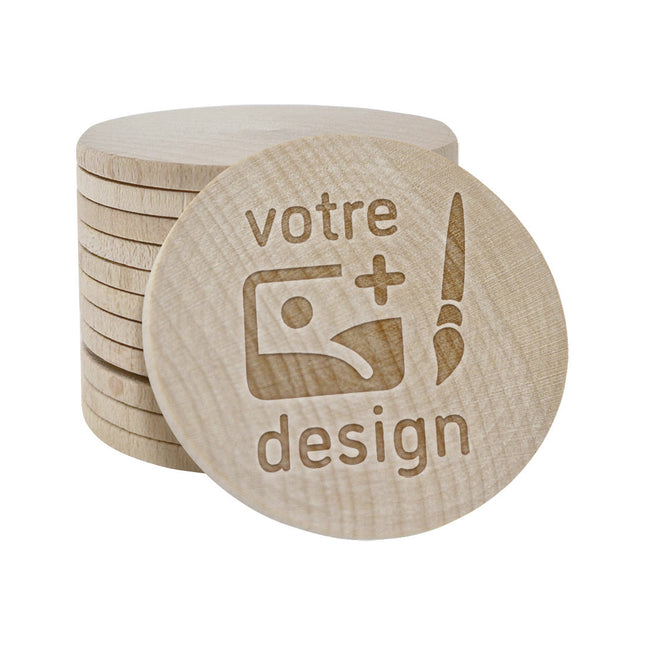 Jetons personnalisés gravés en bois -  Ø50 mm - 100 pièces
