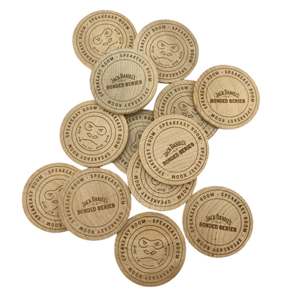 Jetons personnalisés gravés en bois -  Ø51 mm - 50 pièces