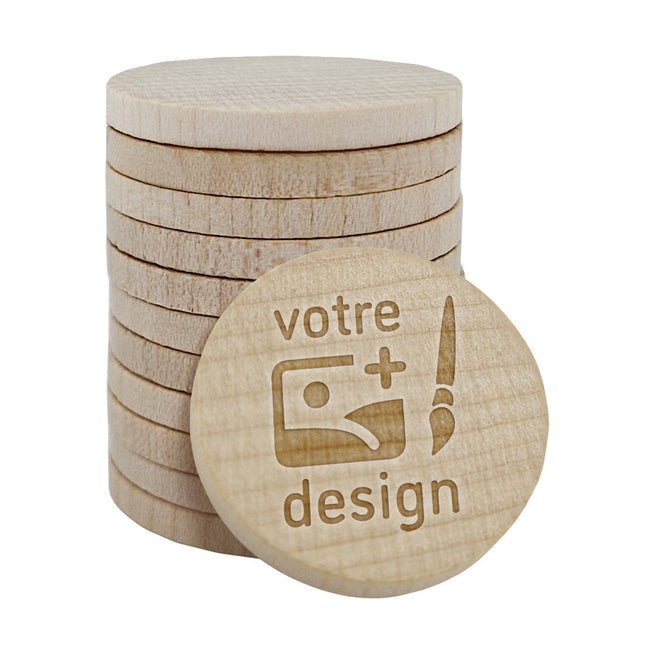 Jetons personnalisés gravés en bois -  Ø29 mm - 100 pièces