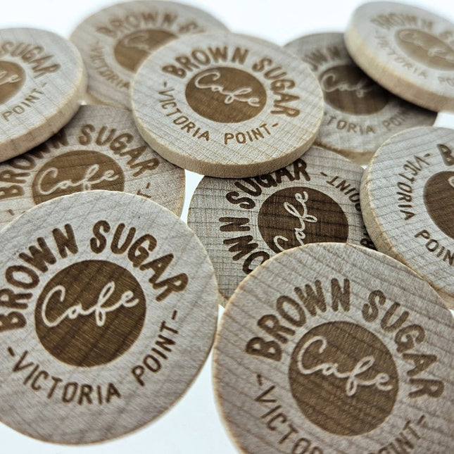Jetons personnalisés gravés en bois -  Ø29 mm - 100 pièces
