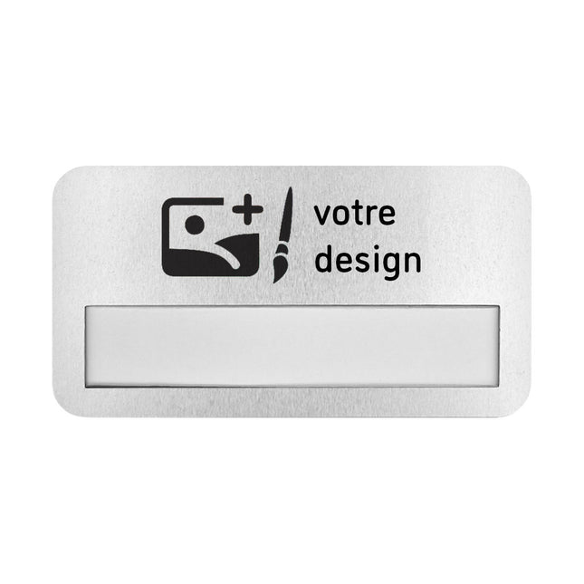 Badge nominatif personnalisé aluminium - 72 x 38 mm - par pièce