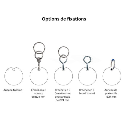 Porte-clés personnalisé en acier inoxydable - 30 mm rond - par pièce