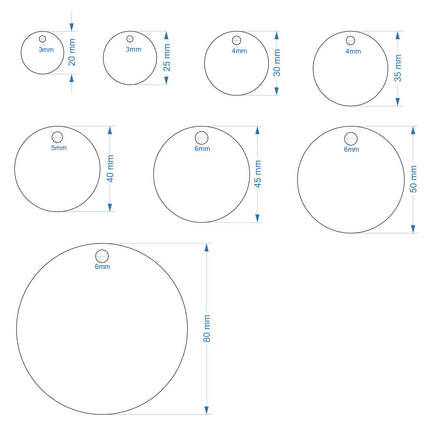 Porte-clés rond numéroté en acier inoxydable - par pièce