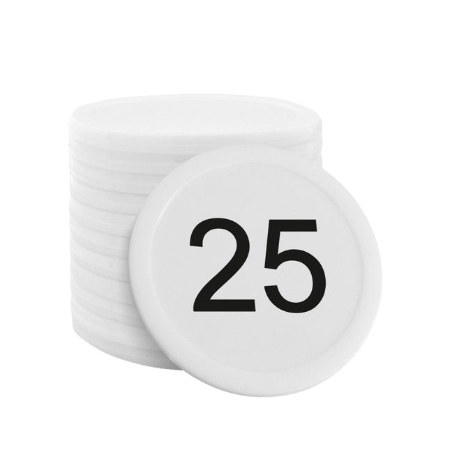 Jetons blancs pour buvette numérotés Ø28 mm - 100 pièces