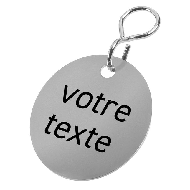 Porte-clés avec texte en acier inoxydable - 30 mm rond - par pièce