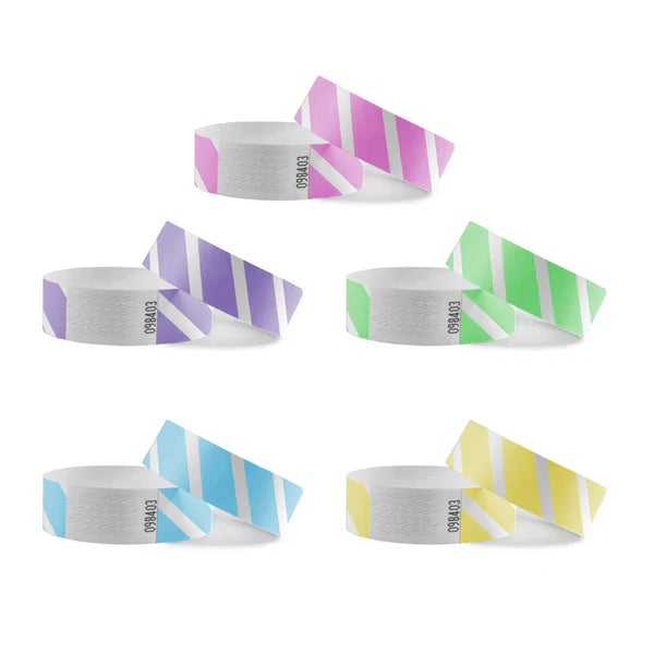 Bracelets Tyvek© - ensemble de couleurs rayées- 100 bracelets