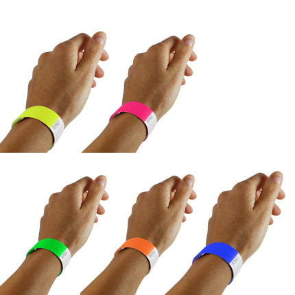 Bracelets Tyvek© - ensemble de couleurs fluos - 100 bracelets