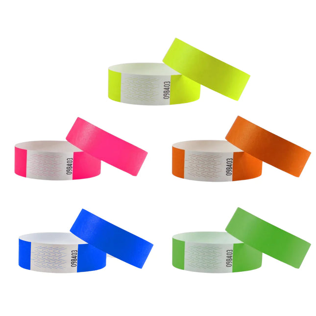 Bracelets Tyvek© - ensemble de couleurs fluos - 100 bracelets