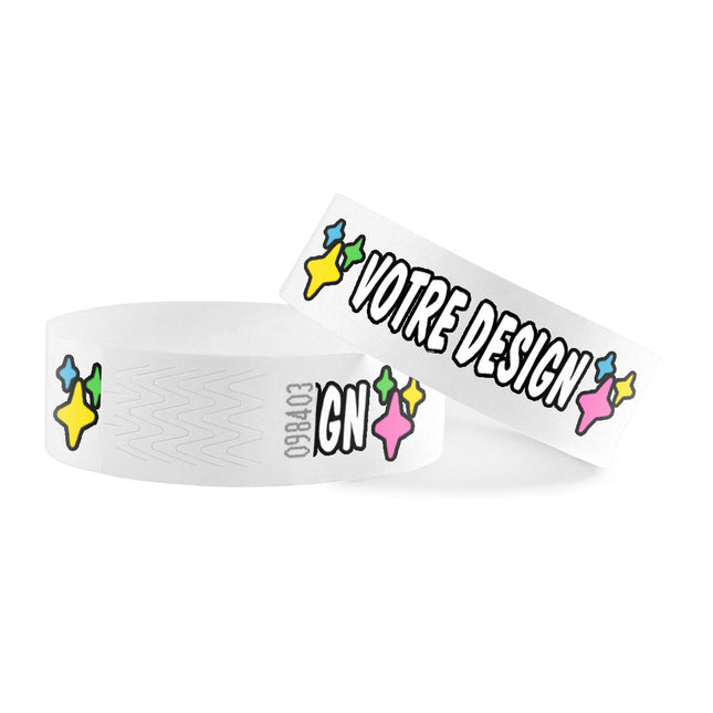 Bracelets personnalisés blancs Tyrex - 100 bracelets