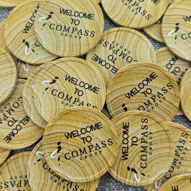 Jetons personnalisés avec motif en bois -  Ø29 mm - 100 pièces