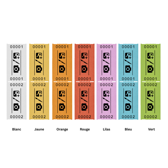 Rouleau avec tickets d'entrée personnalisés - 80 x 30 mm - 1000 tickets