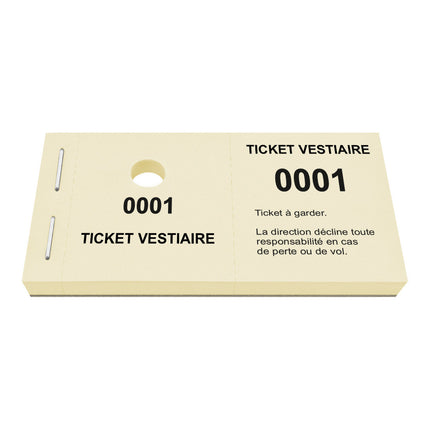 Carnet de tickets vestiaire non responsable avec trou - 1000 tickets