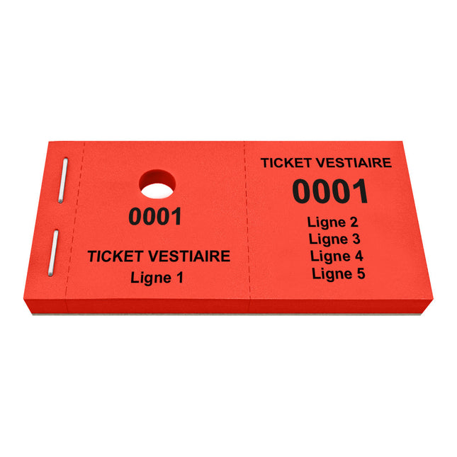 Carnet de tickets vestiaire avec propre texte avec 5 lignes - 1000 tickets