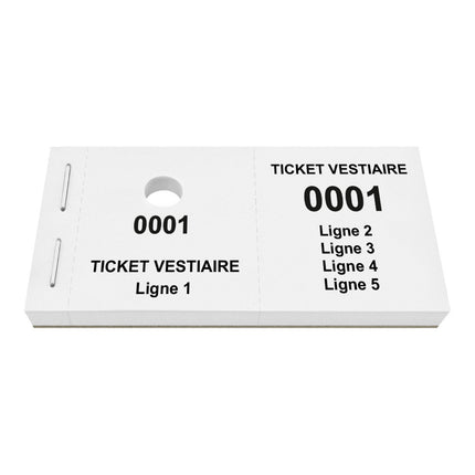 Carnet de tickets vestiaire avec propre texte avec 5 lignes - 1000 tickets