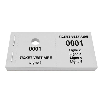 Carnet de tickets vestiaire avec propre texte avec 5 lignes - 1000 tickets