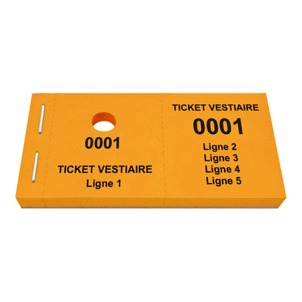 Carnet de tickets vestiaire avec propre texte avec 5 lignes - 1000 tickets