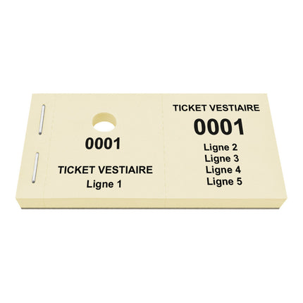 Carnet de tickets vestiaire avec propre texte avec 5 lignes - 1000 tickets