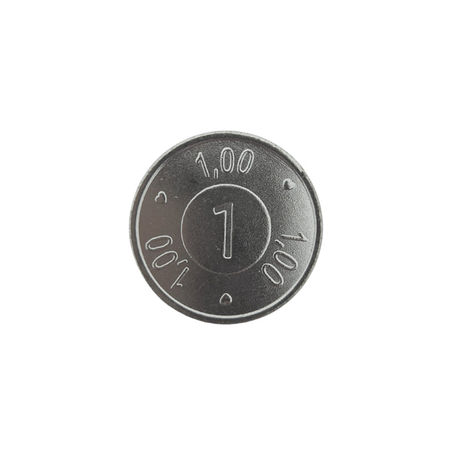 Échantillon : jeton pour monnayeur format 1,00 € en acier nickelé - 1 pièce