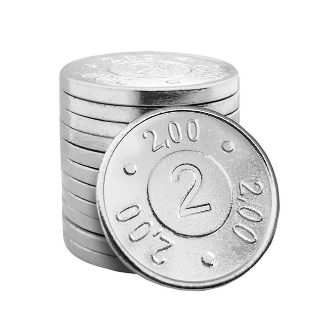 Jetons caddie acier nickelé format 2 € - 100 pièces