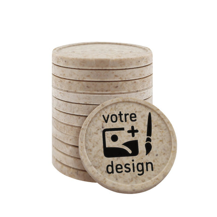 Jetons monnayeur personnalisés format 1,00 € en fibre de bois - 100 pièces