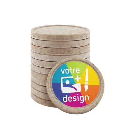 Jetons monnayeur personnalisés format 1,00 € en fibre de bois - 100 pièces
