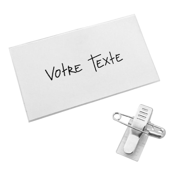 Badge nominatif acétate avec pince crocodile - 75 x 40 mm - par pièce