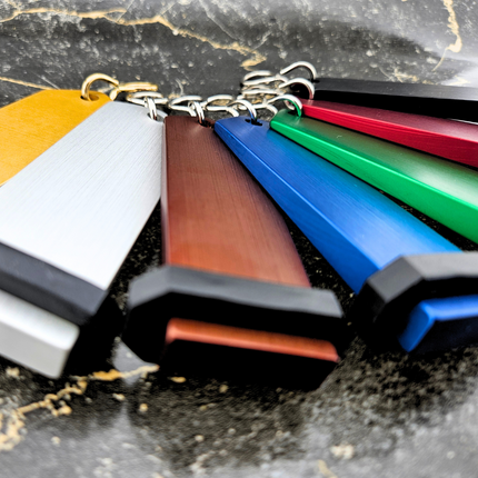 Porte-clés hôtel Boomerang bleu personnalisé - aluminium -  100 x 30 mm - par pièce
